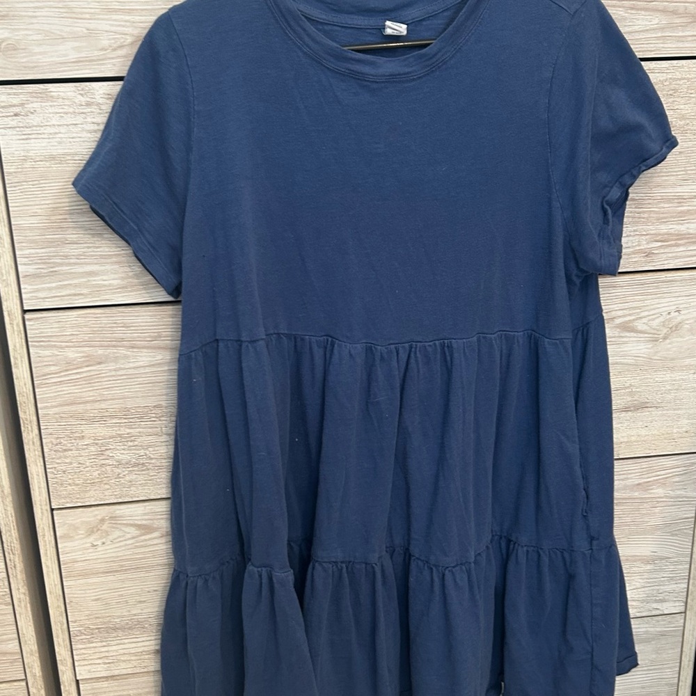Short-Sleeve Tiered Slub-Knit Mini Swing Dress Large Petite - Picture 3 of 5